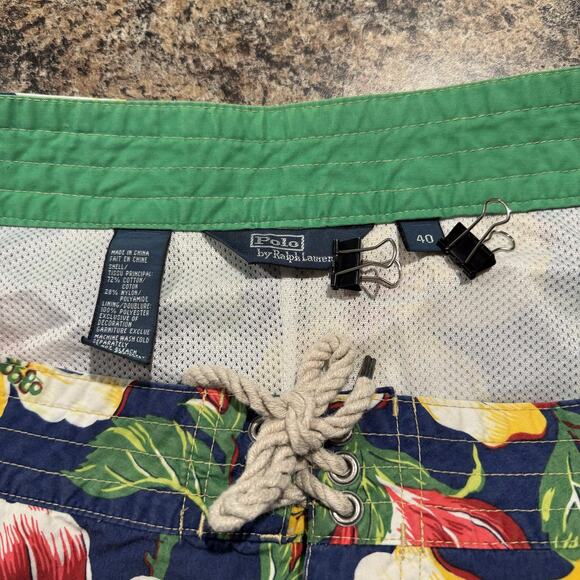 Polo Ralph Lauren Mens Swim Trunks Vintage Hawaiian Surf Retro Floral Blue 40 - Picture 2 of 4